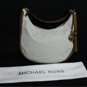 NWT Michael Kors Lydia Large Canvas Hobo Bag in Signature 'MK' Vanilla